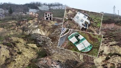 Heyelan felaketi: Evler yerle bir oldu, yollar ��kt�