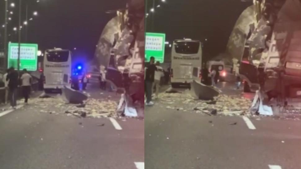Otoyolda korkutan kaza: Yolcu otobüsü ile tır çarpıştı