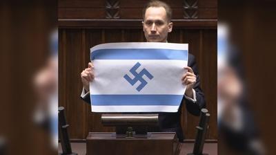 Nazi semboll� �srail bayra�� a�mas� ba��n� yakt�