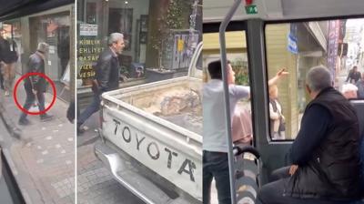 Korku dolu anlar! Trafik magandas� baltayla deh�et sa�t�