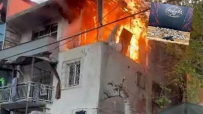 Polis gelince evi yakt�lar! 10 ��pheli g�zalt�nda