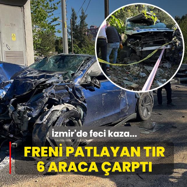 �zmir'de feci kaza... Freni patlayan t�r 6 araca �arpt�