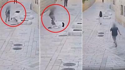 Nefret an� kamerada! Fanatik Yahudi rahibeyi yerde tekmeledi