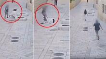 Yahudi nefreti kamerada! Rahibeyi arkadan itip yerde tekmeledi