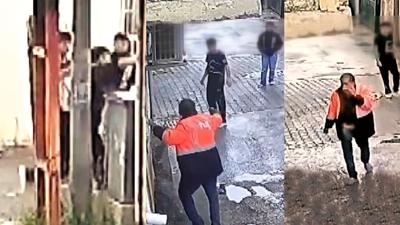 Sokak ortas�nda �ocuk zorbal���! Evsiz adam� d�vd�ler