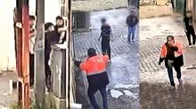 Sokak ortas�nda �ocuk zorbal���! Evsiz adam� d�vd�ler