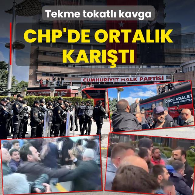 CHP Genel Merkezi'nde ortal�k kar��t�! Tekme tokatl� kavga