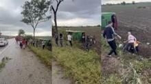 Yolcu otob�s� tarlaya devrildi! �ok say�da yaral� var