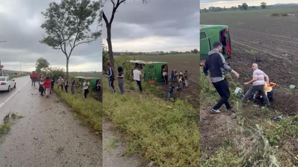 Yolcu otobüsü tarlaya devrildi! Çok sayıda yaralı var
