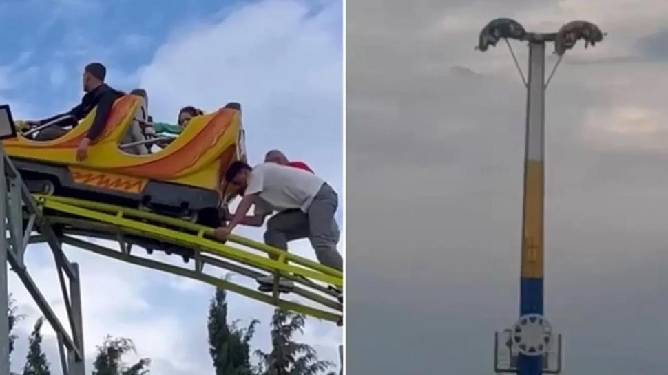 Lunaparkta yürekler ağza geldi! Vatandaşlar metrelerce yüksekte mahsur kaldı