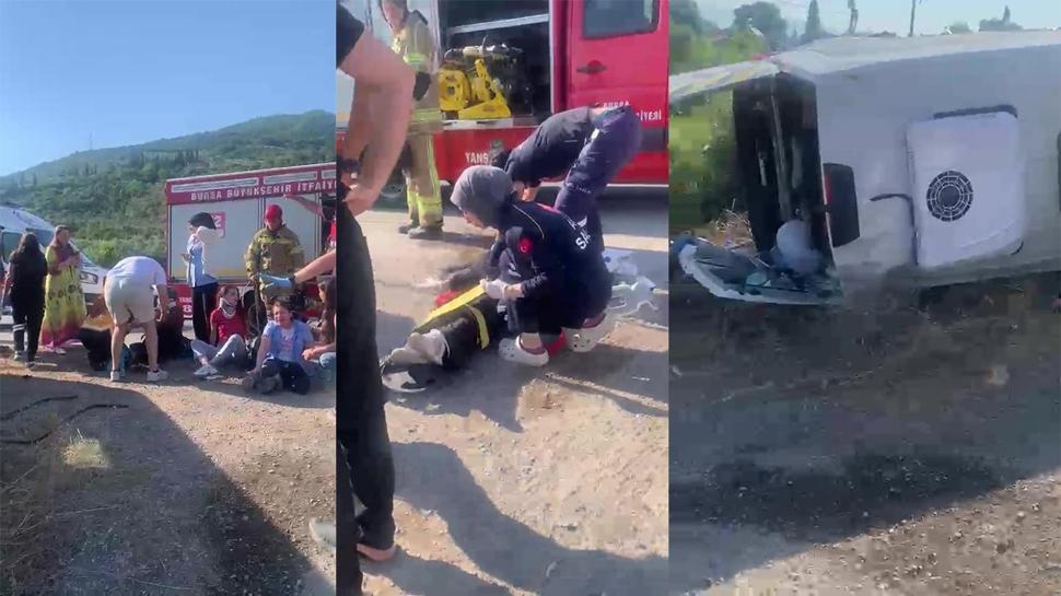 Servis aracı yan yattı, işçiler yola saçıldı! Bursa'da yaralılar var