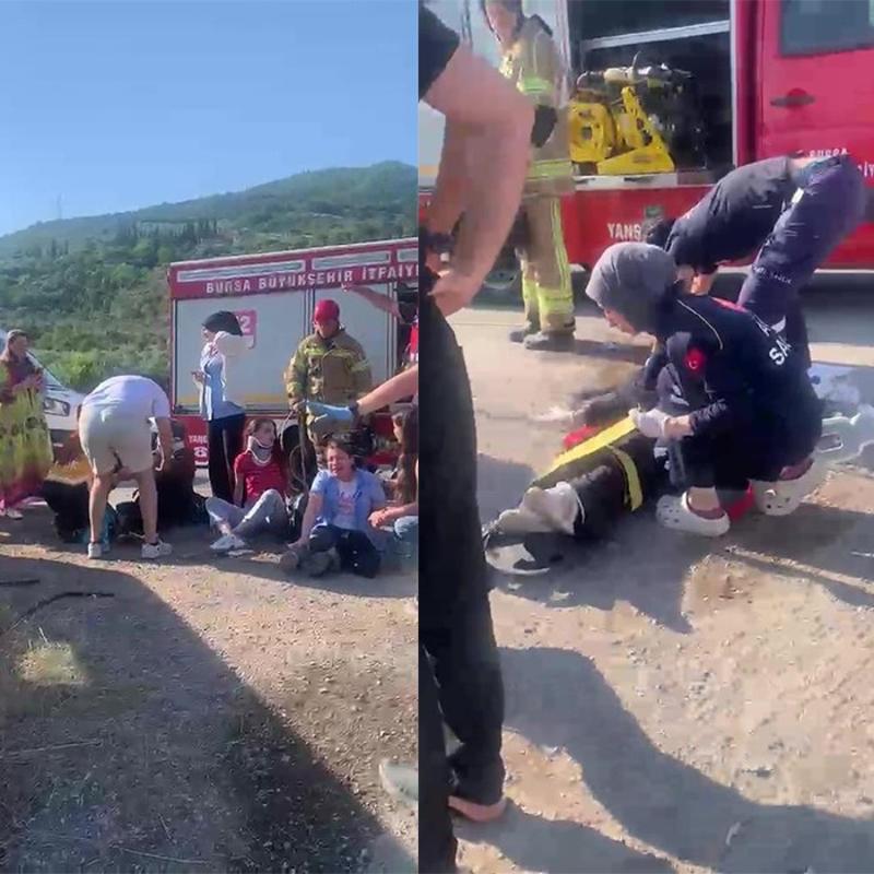 Servis arac� yan yatt�, i��iler yola sa��ld�! Bursa'da yaral�lar var