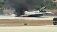 Yunan F-16's� acil ini� yapt�: K�sa s�rede alev ald�