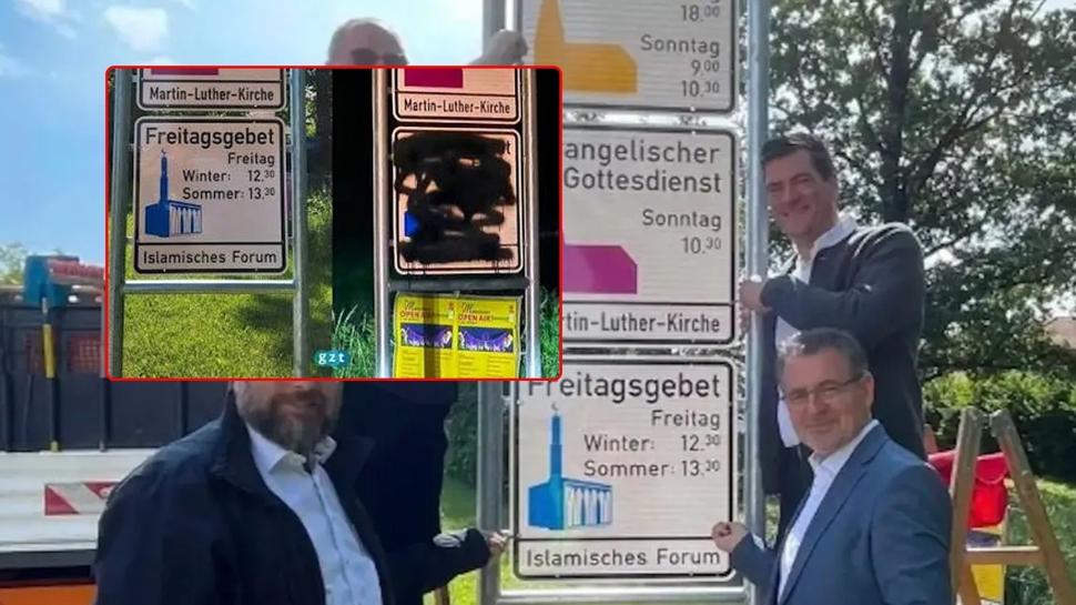 Almanya'da İslamofobik provokasyon! Cuma namazı saatini gösteren tabela hedef alındı