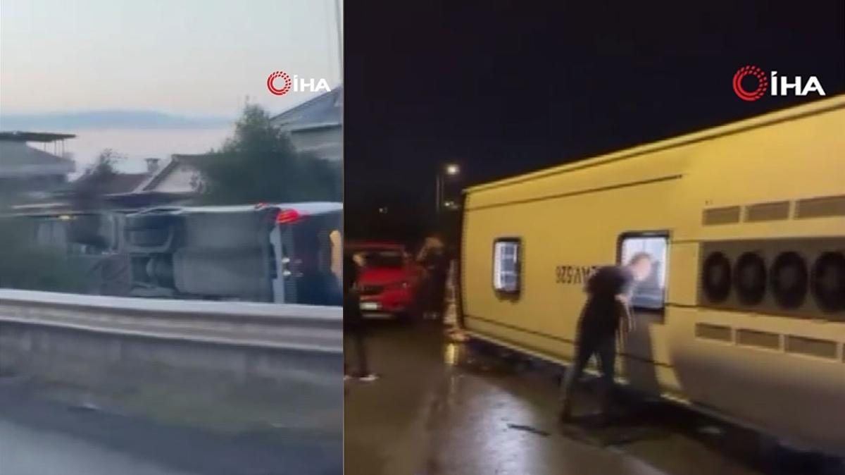 E-5 karayolunda can pazarı! Havalimanı servisi devrildi
