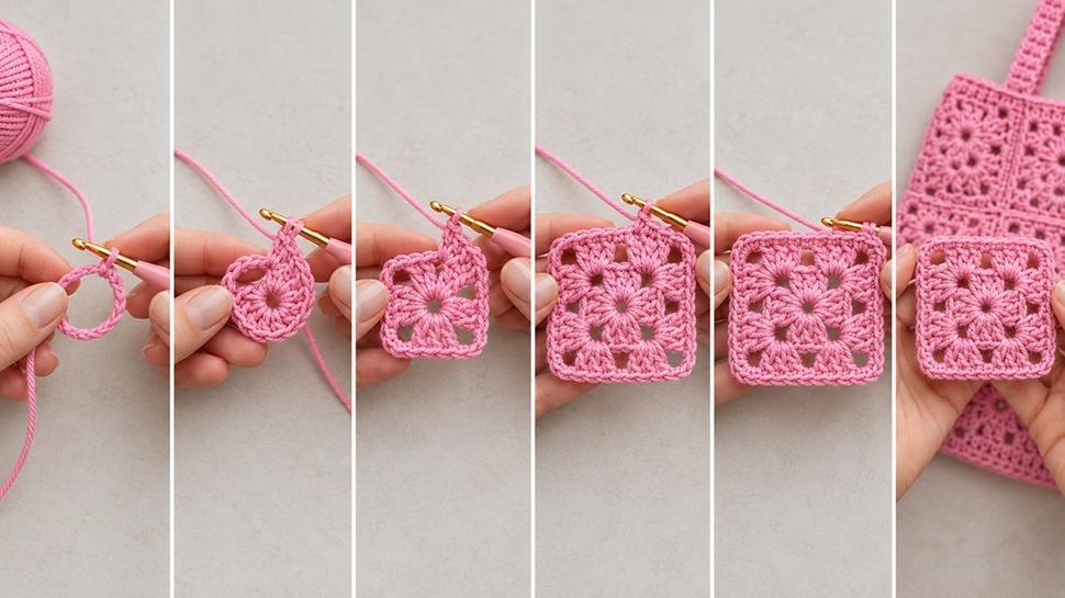 Tığ işi bilenler buna bayılıyor! Tek motifle pembe çanta yapımı