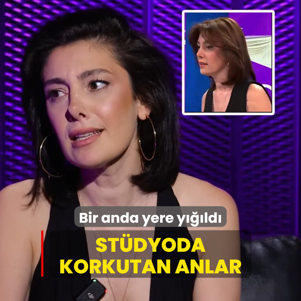 Stdyoda panik anlar! Bir anda yere yld, yayn kesildi