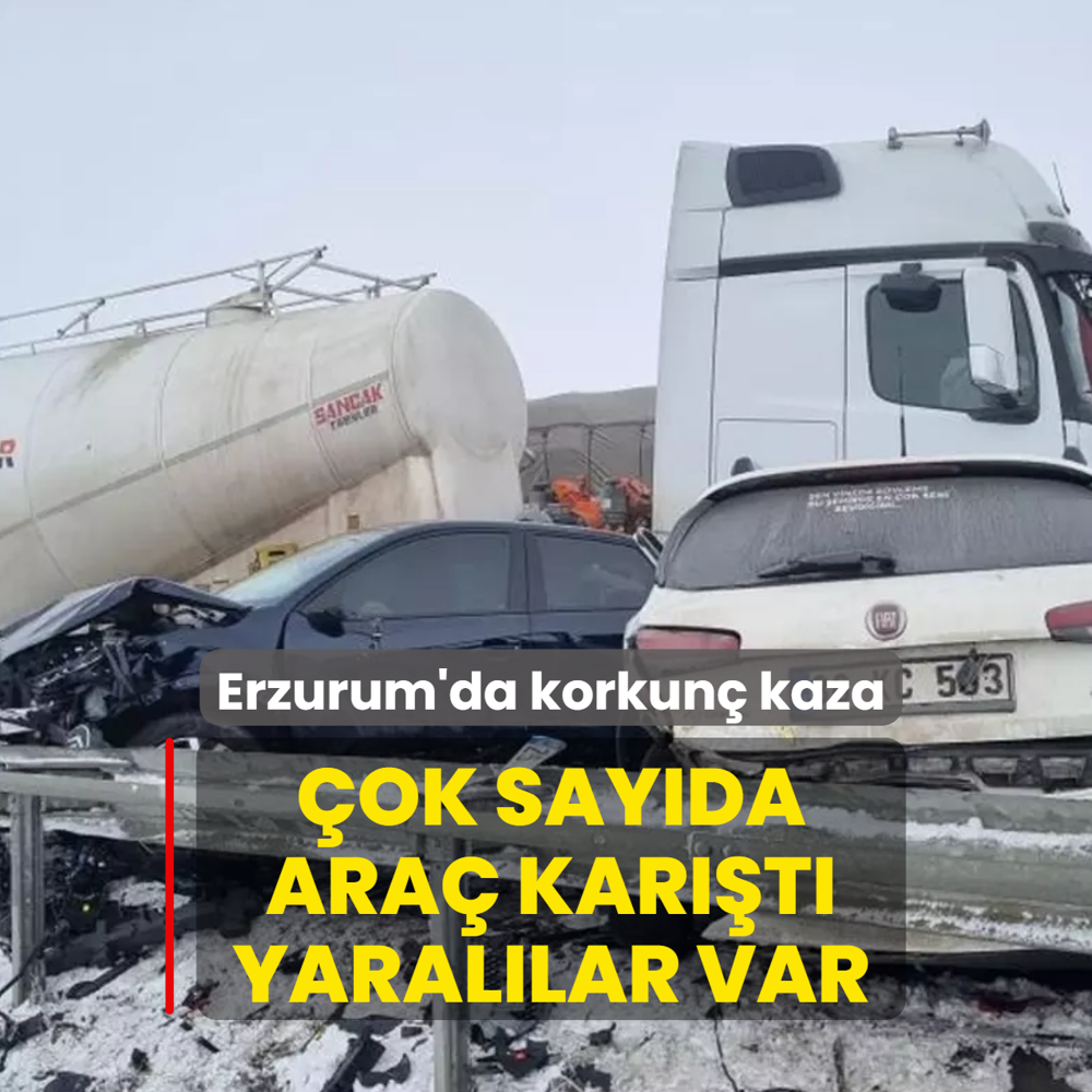 Erzurum'da korkun� kaza! �ok say�da ara� kar��t�: Yaral�lar var