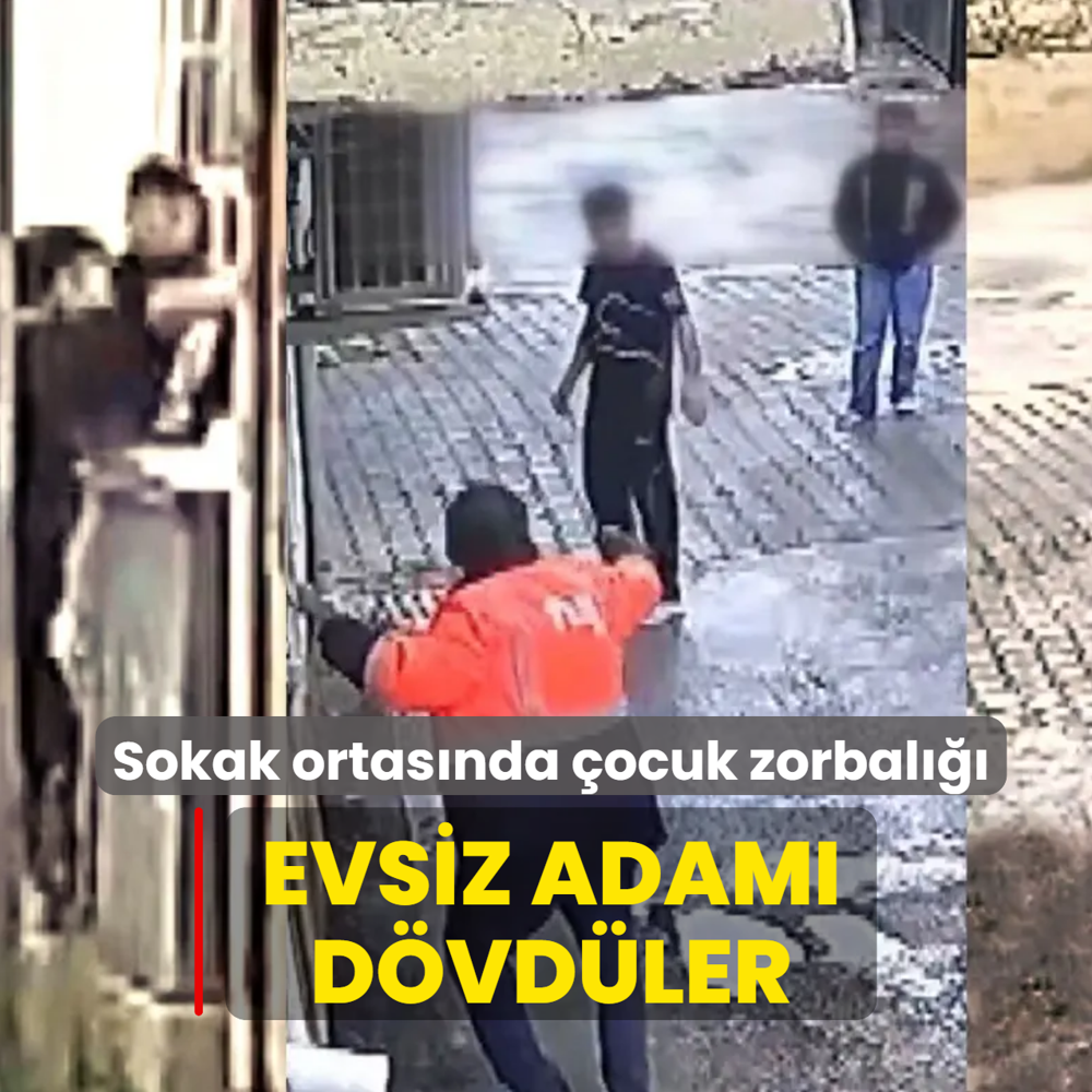 Sokak ortas�nda �ocuk zorbal���! Evsiz adam� d�vd�ler