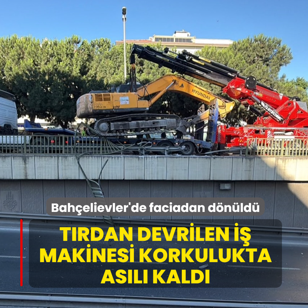 Bah�elievler'de faciadan d�n�ld�... T�rdan devrilen i� makinesi korkulukta as�l� kald�