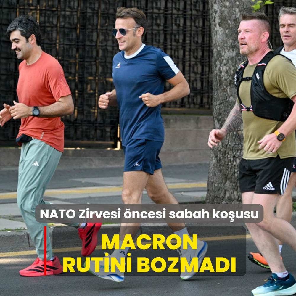 Macron rutini bozmad�! NATO Zirvesi �ncesi sabah ko�usuna ��kt�