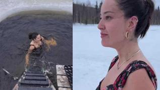 Pelin Akil Finlandiya tatilinde ok havuzuna girdi