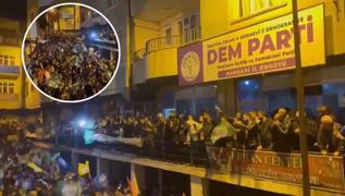 DEM Parti binas nnde skandal kutlama grntleri: Terristba Abdullah calan'a zgrlk sloganlar atld