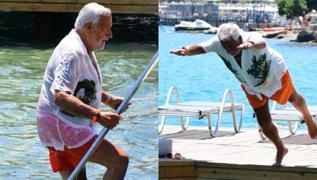 'Z kua en byk destekim' dedi! Fedon, Bodrum'da denize kyafetleriyle girdi