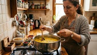 Mercimek �orbas�na karabiber eklerken bir daha d���n�n