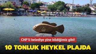 CHP'li belediye yine bildiğimiz gibi! 10 tonluk heykel plajda