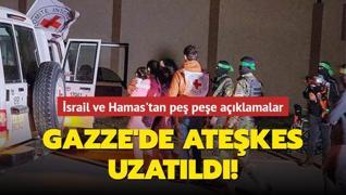 srail ve Hamas'tan pe pee aklamalar: Gazze'de atekes uzatld!