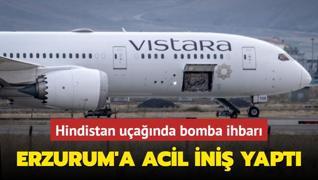 Hindistan'dan Almanya'ya giden uakta bomba ihbar! Erzurum'a acil ini yapt