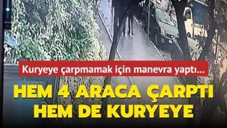 Kuryeye arpmamak iin manevra yapt... Hem 4 araca arpt hem de kuryeye