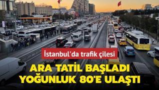 stanbul'da trafik ilesi... Ara tatil balad, younluk 80'e ulat