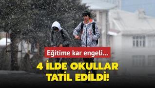 Eitime kar engeli... 4 ilde okullar 1 gn tatil edildi!