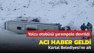 Kartal Belediyesi'ne ait otobs Erzincan'da arampole devrildi