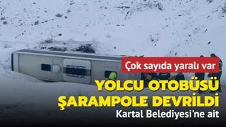 Kartal Belediyesi'ne ait otobs Erzincan'da arampole devrildi