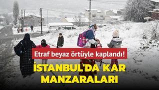 stanbul'da kar manzaralar... Etraf beyaz rtyle kapland!