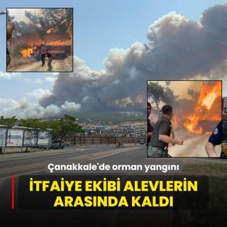 anakkale'de orman yangn! tfaiye ekibi alevlerin arasnda kald