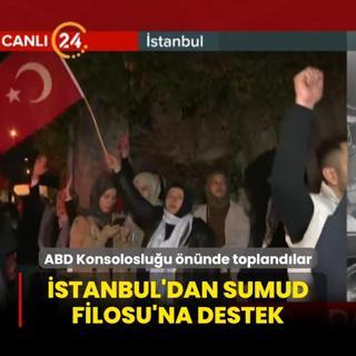 ABD Konsolosluu nnde toplandlar... stanbul'dan Sumud Filosu'na destek
