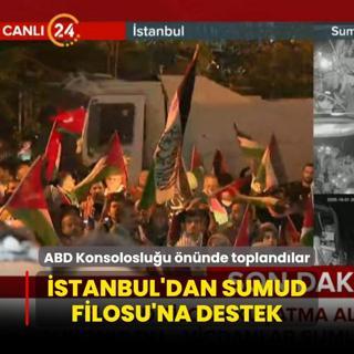 ABD Konsolosluu nnde toplandlar... stanbul'dan Sumud Filosu'na destek