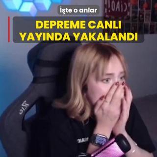 Deprem annda yayn! Panikle masann altna snd
