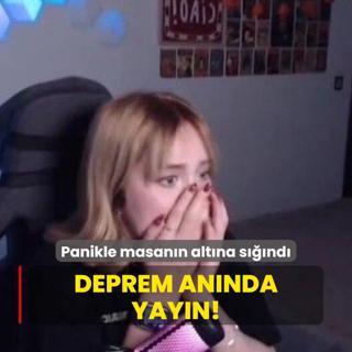 Deprem annda yayn! Panikle masann altna snd