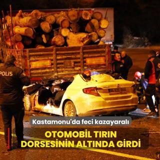 Kastamonu'da feci kaza! Otomobil t�r�n dorsesinin alt�nda girdi