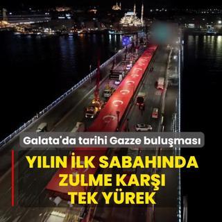 Galata'da tarihi Gazze bulu�mas�! Y�l�n ilk sabah�nda zulme kar�� tek y�rek