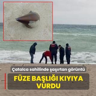 �atalca sahilinde �a��rtan g�r�nt�: F�ze ba�l��� k�y�ya vurdu