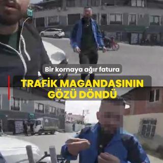 Bir kornaya a��r fatura! Trafik magandas�n�n g�z� d�nd�
