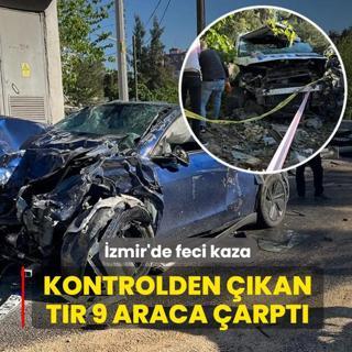 �zmir'de feci kaza... Kontrolden ��kan t�r 9 araca �arpt�
