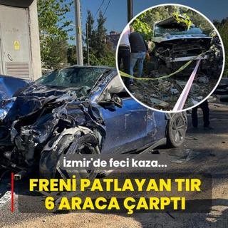 �zmir'de feci kaza... Freni patlayan t�r 6 araca �arpt�