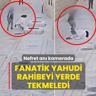Nefret an� kamerada! Fanatik Yahudi rahibeyi yerde tekmeledi